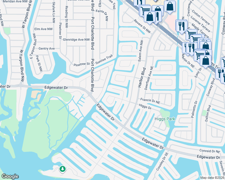 map of restaurants, bars, coffee shops, grocery stores, and more near 167 Buckeye Avenue Northwest in Port Charlotte