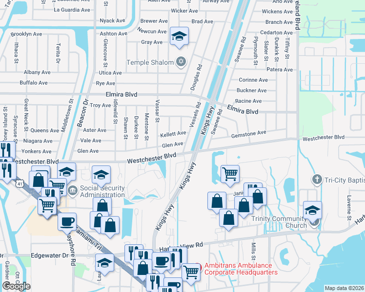 map of restaurants, bars, coffee shops, grocery stores, and more near 23215 Glen Avenue in Port Charlotte