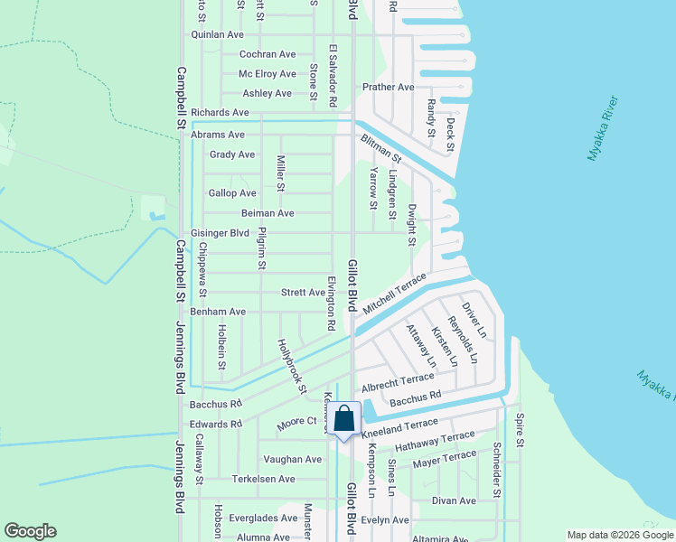 map of restaurants, bars, coffee shops, grocery stores, and more near 4060 Elvington Road in Port Charlotte