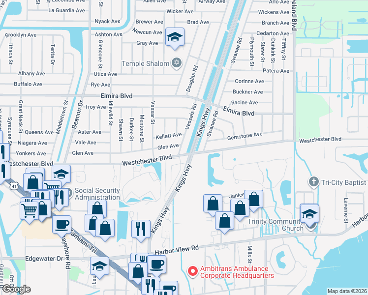 map of restaurants, bars, coffee shops, grocery stores, and more near 23215 Glen Avenue in Port Charlotte
