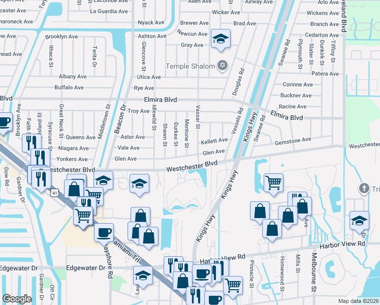 map of restaurants, bars, coffee shops, grocery stores, and more near 23116 Glen Avenue in Punta Gorda