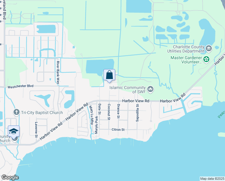 map of restaurants, bars, coffee shops, grocery stores, and more near 1792 Osage Street in Port Charlotte