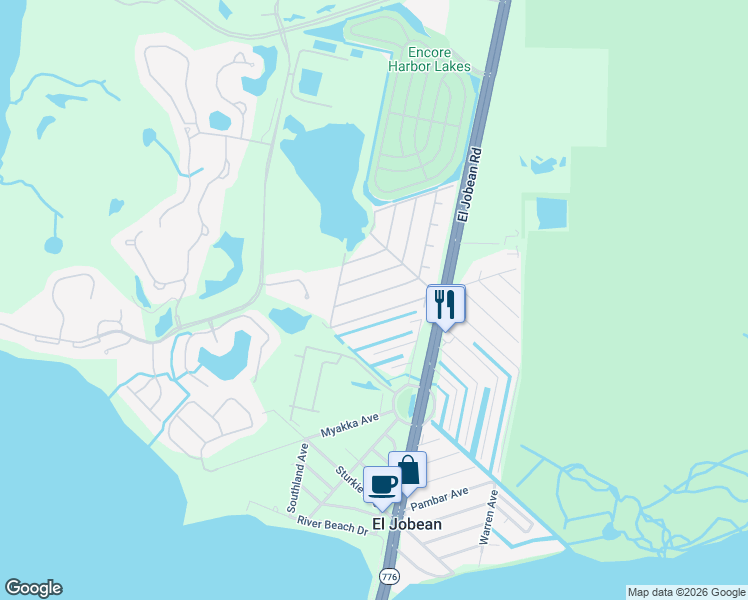 map of restaurants, bars, coffee shops, grocery stores, and more near 3668 Stockton Road in Port Charlotte