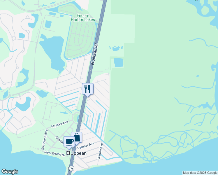 map of restaurants, bars, coffee shops, grocery stores, and more near 3686 Dunreath Road in Port Charlotte
