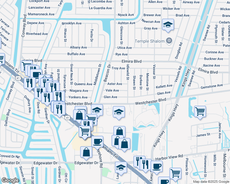 map of restaurants, bars, coffee shops, grocery stores, and more near 22465 Vale Avenue in Port Charlotte