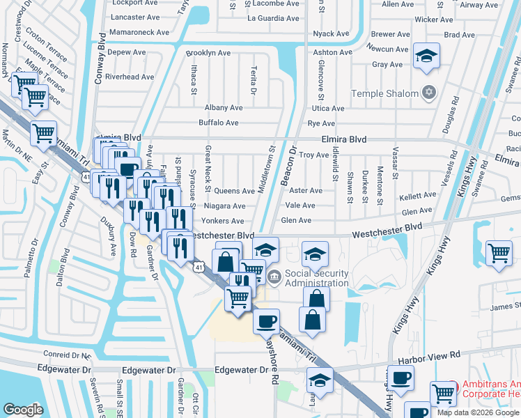 map of restaurants, bars, coffee shops, grocery stores, and more near 3560 Middletown Street in Port Charlotte