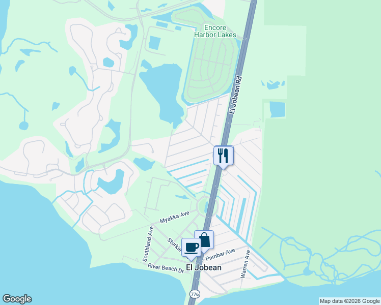 map of restaurants, bars, coffee shops, grocery stores, and more near 3668 Stockton Road in Port Charlotte