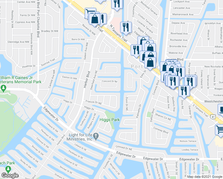 map of restaurants, bars, coffee shops, grocery stores, and more near 153 Concord Drive Northeast in Port Charlotte