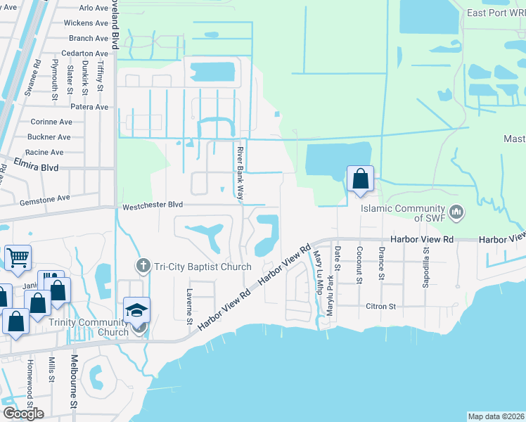 map of restaurants, bars, coffee shops, grocery stores, and more near 4016 Oakview Drive in Punta Gorda