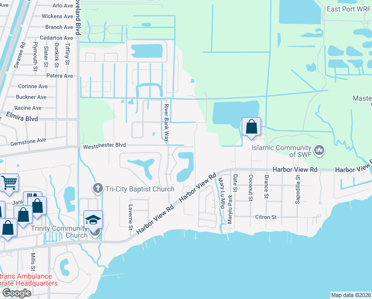 map of restaurants, bars, coffee shops, grocery stores, and more near 4008 Oakview Drive in Port Charlotte