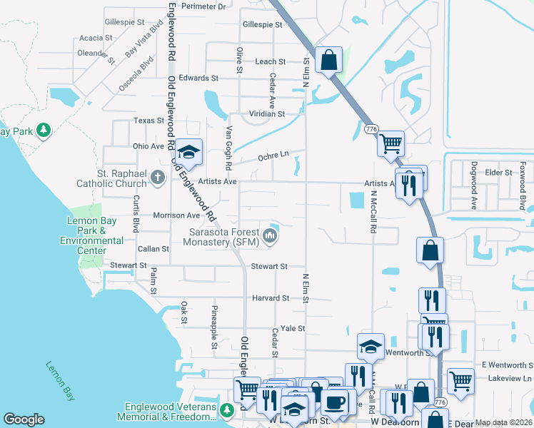 map of restaurants, bars, coffee shops, grocery stores, and more near 520 Morrison Avenue in Englewood