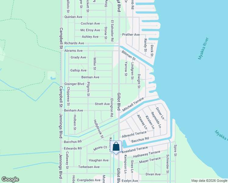 map of restaurants, bars, coffee shops, grocery stores, and more near 4060 Elvington Road in Port Charlotte