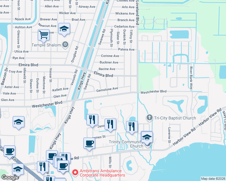 map of restaurants, bars, coffee shops, grocery stores, and more near 23427 Westchester Boulevard in Port Charlotte