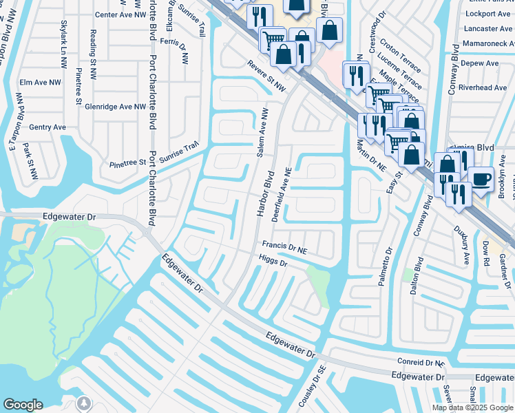 map of restaurants, bars, coffee shops, grocery stores, and more near 3567 Harbor Boulevard in Port Charlotte