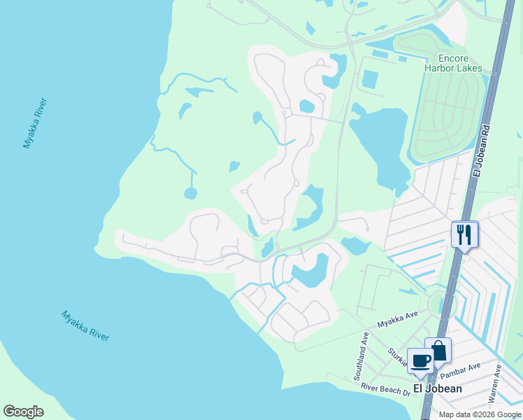 map of restaurants, bars, coffee shops, grocery stores, and more near 3589 Pennyroyal Road in Port Charlotte
