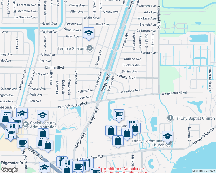map of restaurants, bars, coffee shops, grocery stores, and more near 3565 Swanee Road in Port Charlotte