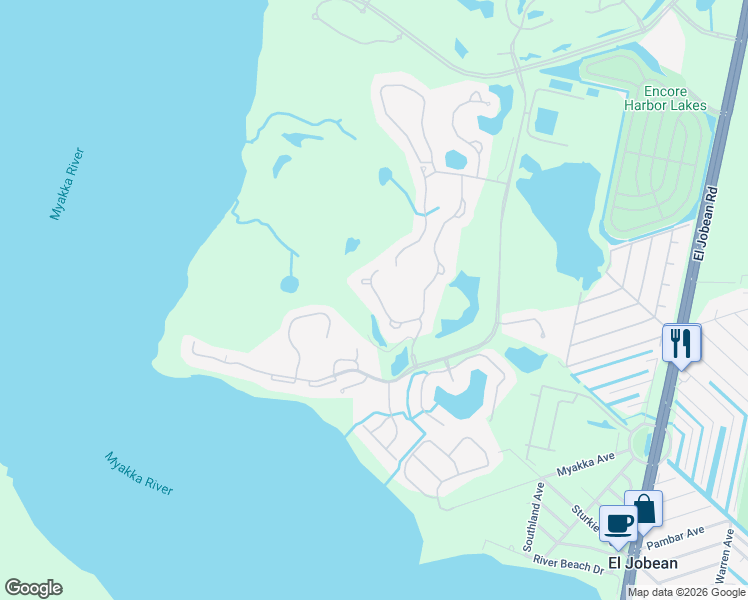 map of restaurants, bars, coffee shops, grocery stores, and more near 3606 Pennyroyal Road in Port Charlotte