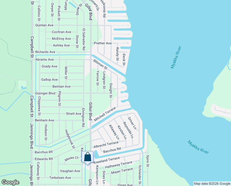 map of restaurants, bars, coffee shops, grocery stores, and more near 3589 Blitman Street in Port Charlotte