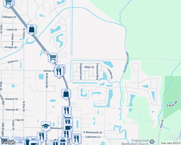 map of restaurants, bars, coffee shops, grocery stores, and more near 612 Apple Lane in Englewood