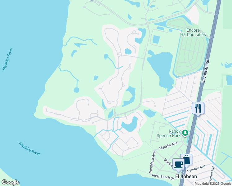map of restaurants, bars, coffee shops, grocery stores, and more near 3589 Pennyroyal Road in Port Charlotte