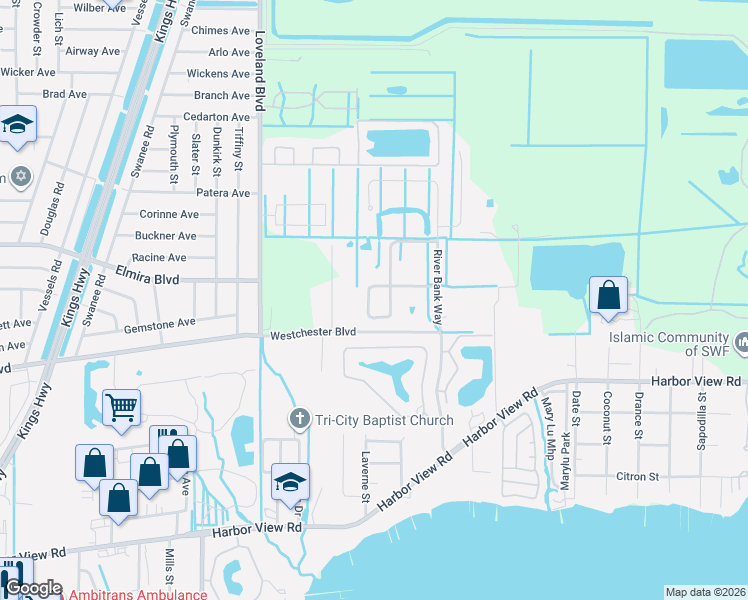 map of restaurants, bars, coffee shops, grocery stores, and more near 4203 Manatee Lane in Punta Gorda