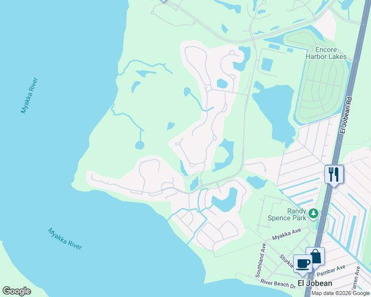 map of restaurants, bars, coffee shops, grocery stores, and more near 3606 Pennyroyal Road in Port Charlotte