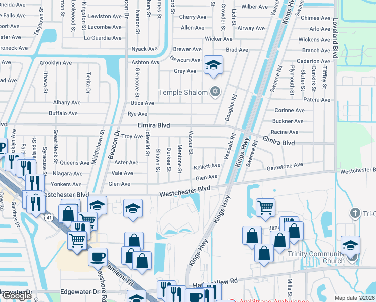 map of restaurants, bars, coffee shops, grocery stores, and more near 3494 Mentone Street in Port Charlotte