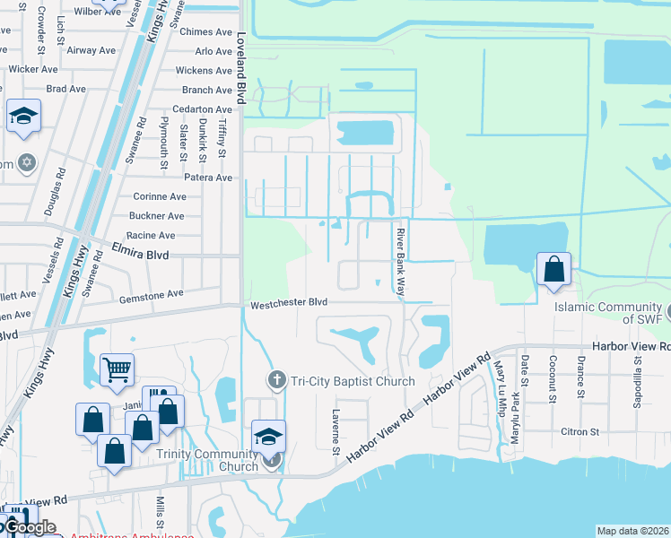map of restaurants, bars, coffee shops, grocery stores, and more near 4203 Manatee Lane in Punta Gorda