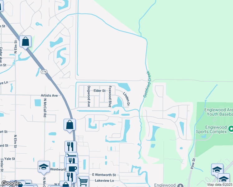 map of restaurants, bars, coffee shops, grocery stores, and more near 607 Linden Drive in Englewood