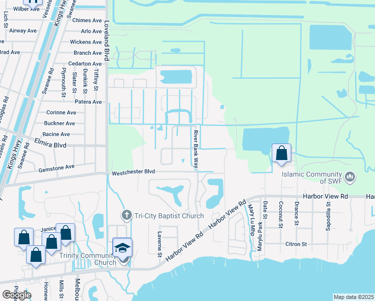 map of restaurants, bars, coffee shops, grocery stores, and more near 24016 Canal Street in Punta Gorda