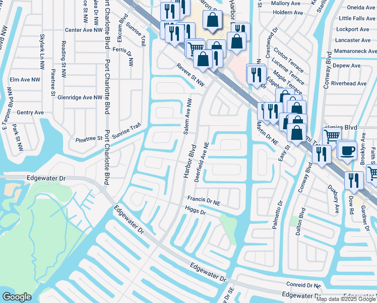 map of restaurants, bars, coffee shops, grocery stores, and more near 105 Concord Drive Northeast in Port Charlotte