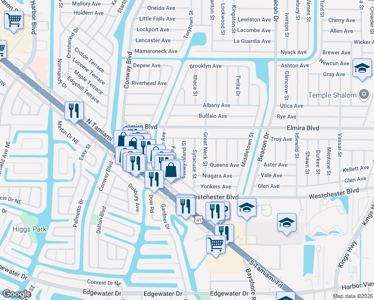 map of restaurants, bars, coffee shops, grocery stores, and more near 22239 New Rochelle Avenue in Port Charlotte