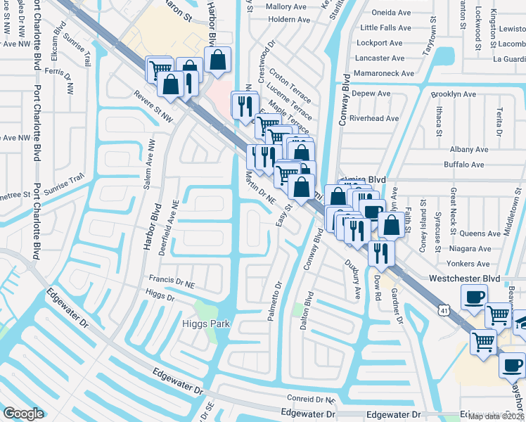 map of restaurants, bars, coffee shops, grocery stores, and more near 124 Martin Drive Northeast in Port Charlotte