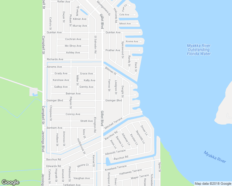 map of restaurants, bars, coffee shops, grocery stores, and more near 3501 Lindgren Street in Port Charlotte
