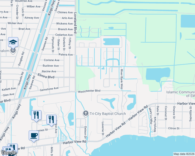 map of restaurants, bars, coffee shops, grocery stores, and more near 3447 Melissa Court in Port Charlotte