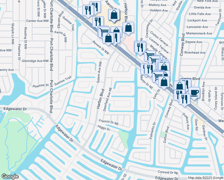 map of restaurants, bars, coffee shops, grocery stores, and more near 110 Bedford Drive Northeast in Port Charlotte