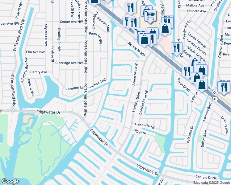 map of restaurants, bars, coffee shops, grocery stores, and more near 165 Dartmouth Drive Northwest in Port Charlotte