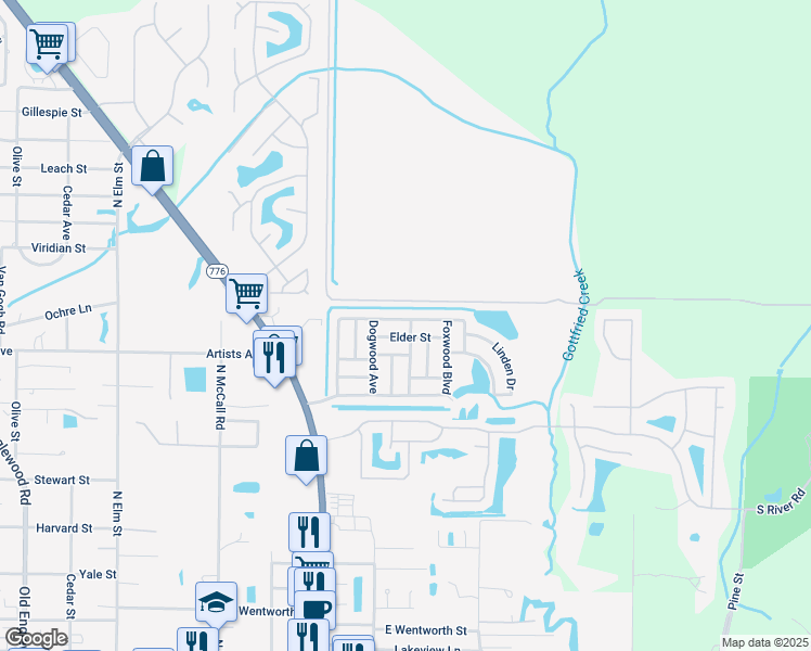 map of restaurants, bars, coffee shops, grocery stores, and more near 608 Foxwood Boulevard in Englewood