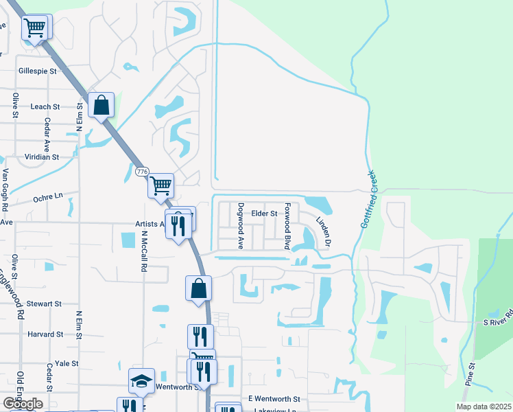 map of restaurants, bars, coffee shops, grocery stores, and more near 608 Foxwood Boulevard in Englewood