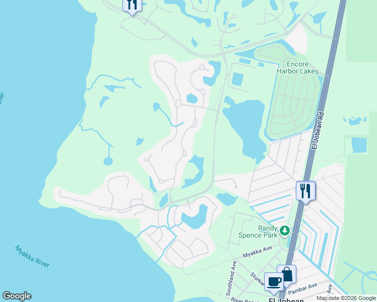 map of restaurants, bars, coffee shops, grocery stores, and more near 3432 Pennyroyal Road in Port Charlotte