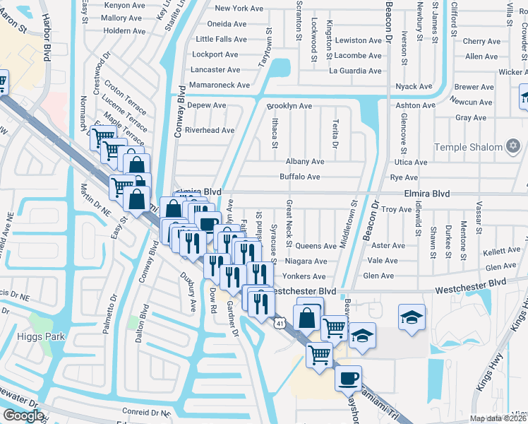 map of restaurants, bars, coffee shops, grocery stores, and more near 22239 New Rochelle Ave in Port Charlotte