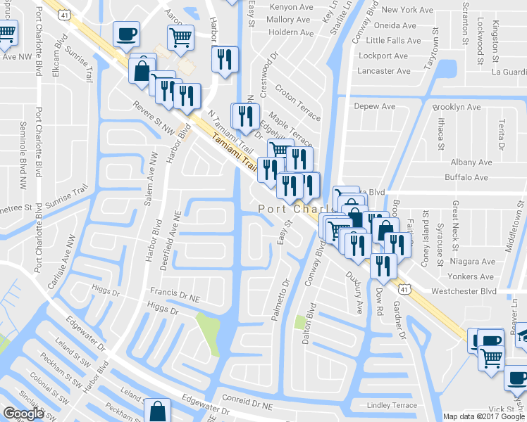 map of restaurants, bars, coffee shops, grocery stores, and more near 124 Martin Drive Northeast in Port Charlotte