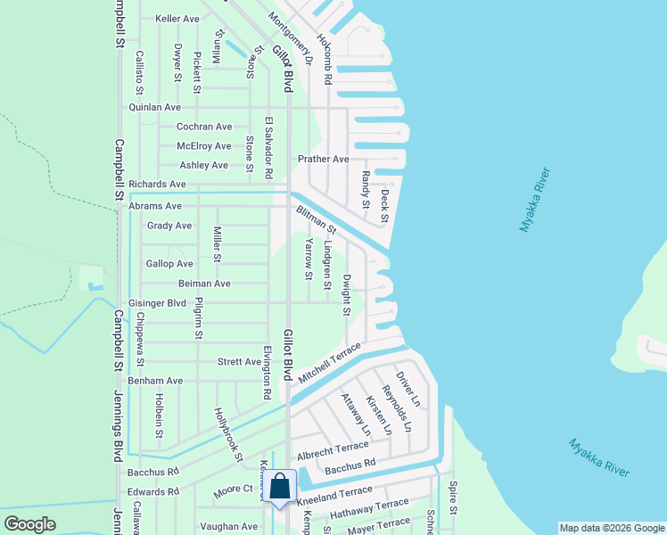 map of restaurants, bars, coffee shops, grocery stores, and more near 3478 Lindgren Street in Port Charlotte