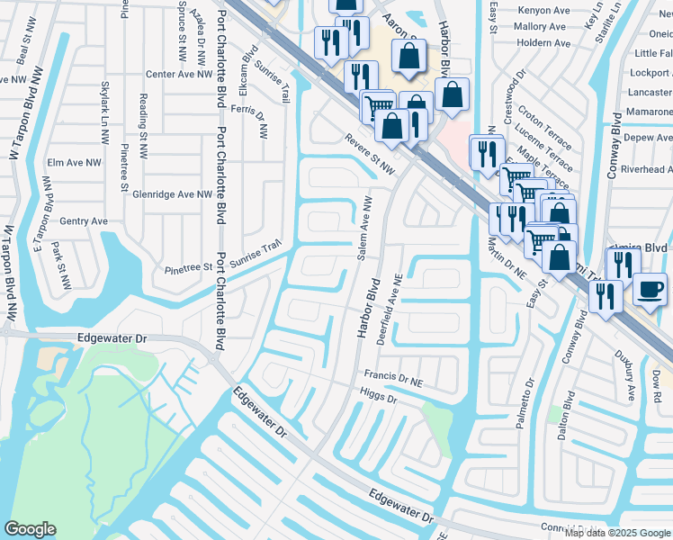 map of restaurants, bars, coffee shops, grocery stores, and more near 200 Salem Avenue Northwest in Port Charlotte