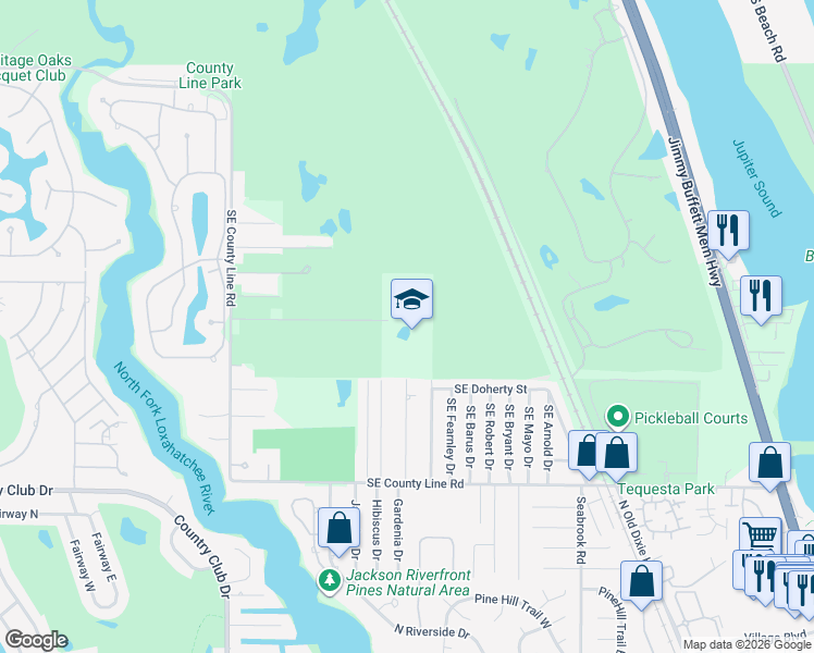map of restaurants, bars, coffee shops, grocery stores, and more near 11301 Southeast Tequesta Terrace in Jupiter