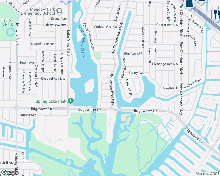 map of restaurants, bars, coffee shops, grocery stores, and more near 502 Lowell Avenue Northwest in Port Charlotte