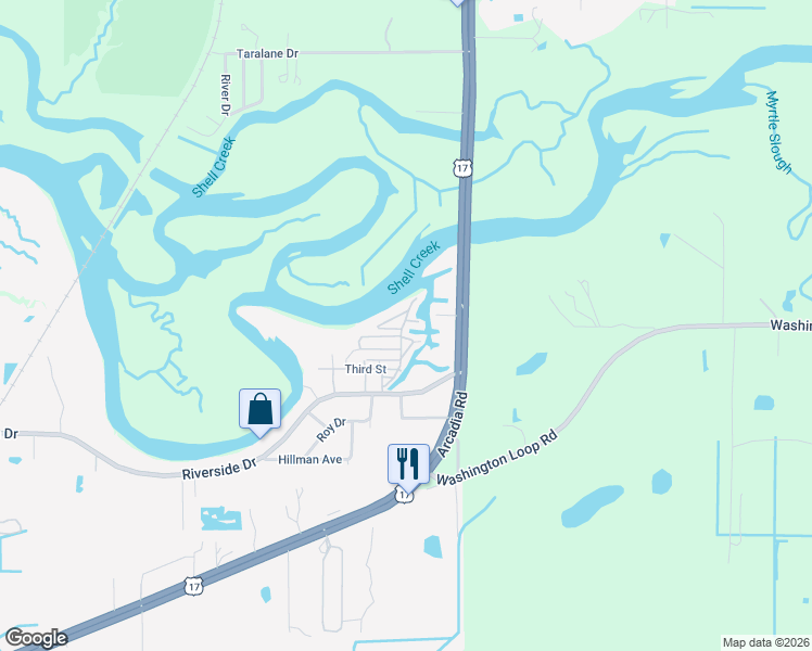 map of restaurants, bars, coffee shops, grocery stores, and more near 124 Santos Drive in Punta Gorda