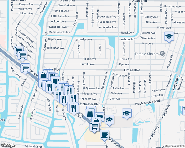 map of restaurants, bars, coffee shops, grocery stores, and more near 22336 New Rochelle Avenue in Port Charlotte