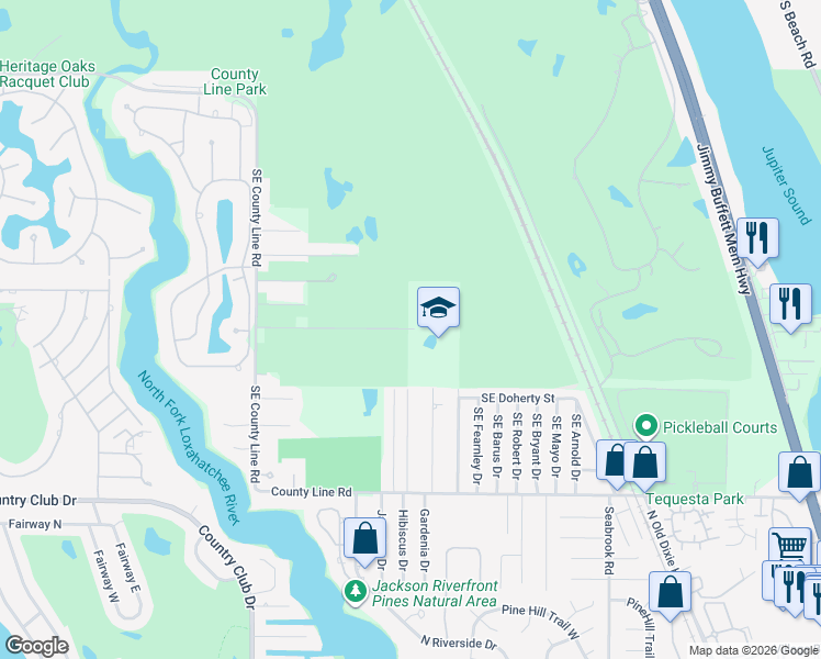 map of restaurants, bars, coffee shops, grocery stores, and more near 18339 Southeast Tequesta Terrace in Jupiter
