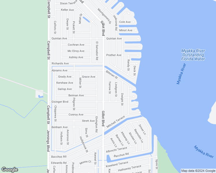 map of restaurants, bars, coffee shops, grocery stores, and more near 3461 Yarrow Street in Port Charlotte